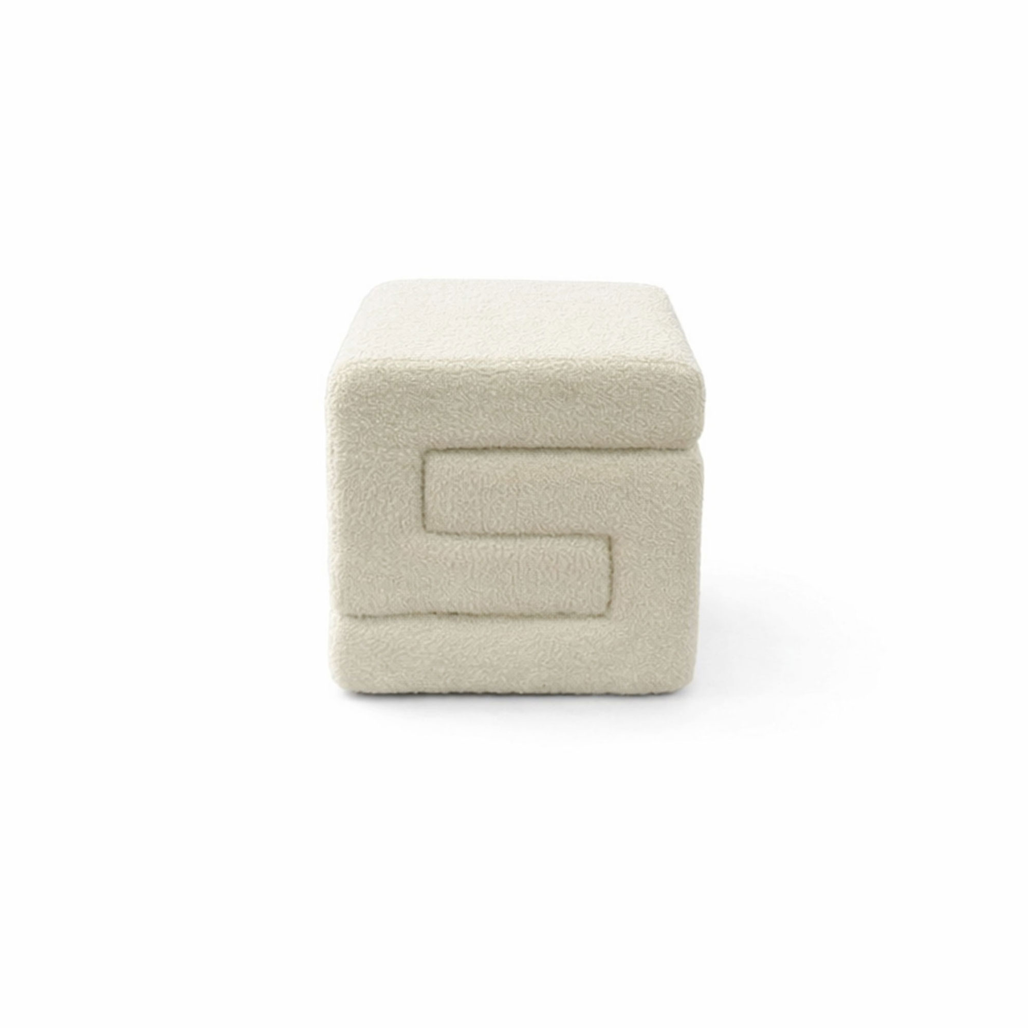 Taburet Coko, fix, patrat, stofa boucle, crem, 42 x 42 x 42 cm