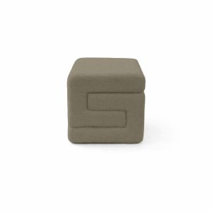 Taburet Coko, fix, patrat, stofa boucle, maro, 42 x 42 x 42 cm