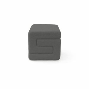 Taburet Coko, fix, patrat, stofa boucle, gri, 42 x 42 x 42 cm